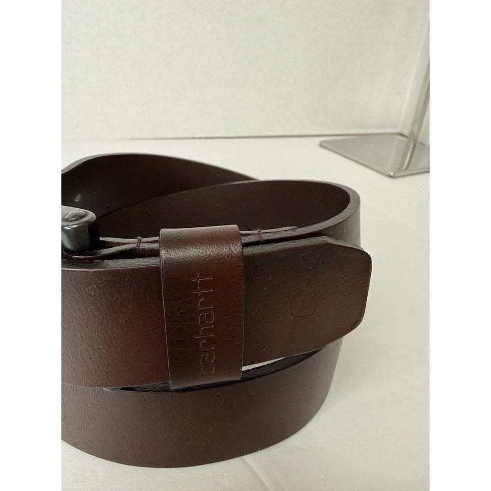 Carhartt Anvil Brown Belt 34 Gunmetal Buckle Leather 1.5” W Mens Made in USA